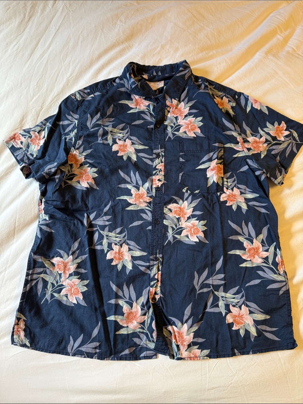 American Eagle Outfitters Navy Short-Sleeve Floral Button-Down Shirt